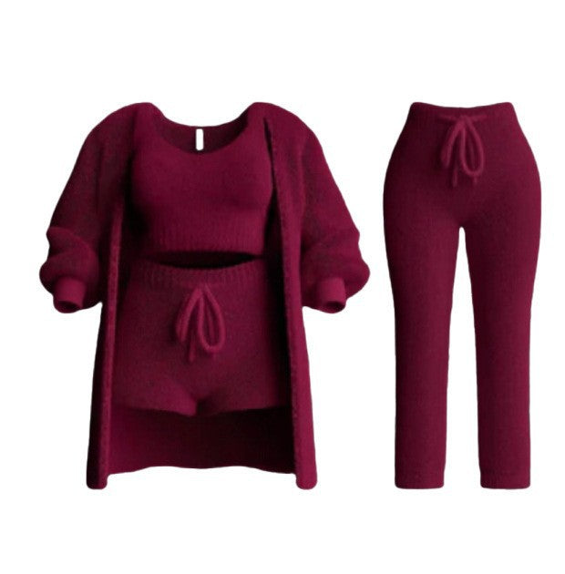 Knitted Plush Long Sleeve Three-piece Set Fashion Casual Suit