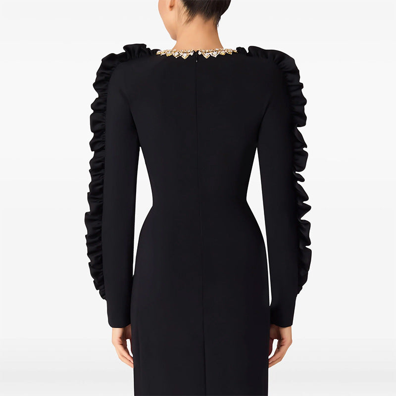 Early Autumn Fashionable Stringy Seedge Three-dimensional Decoration Long Dress