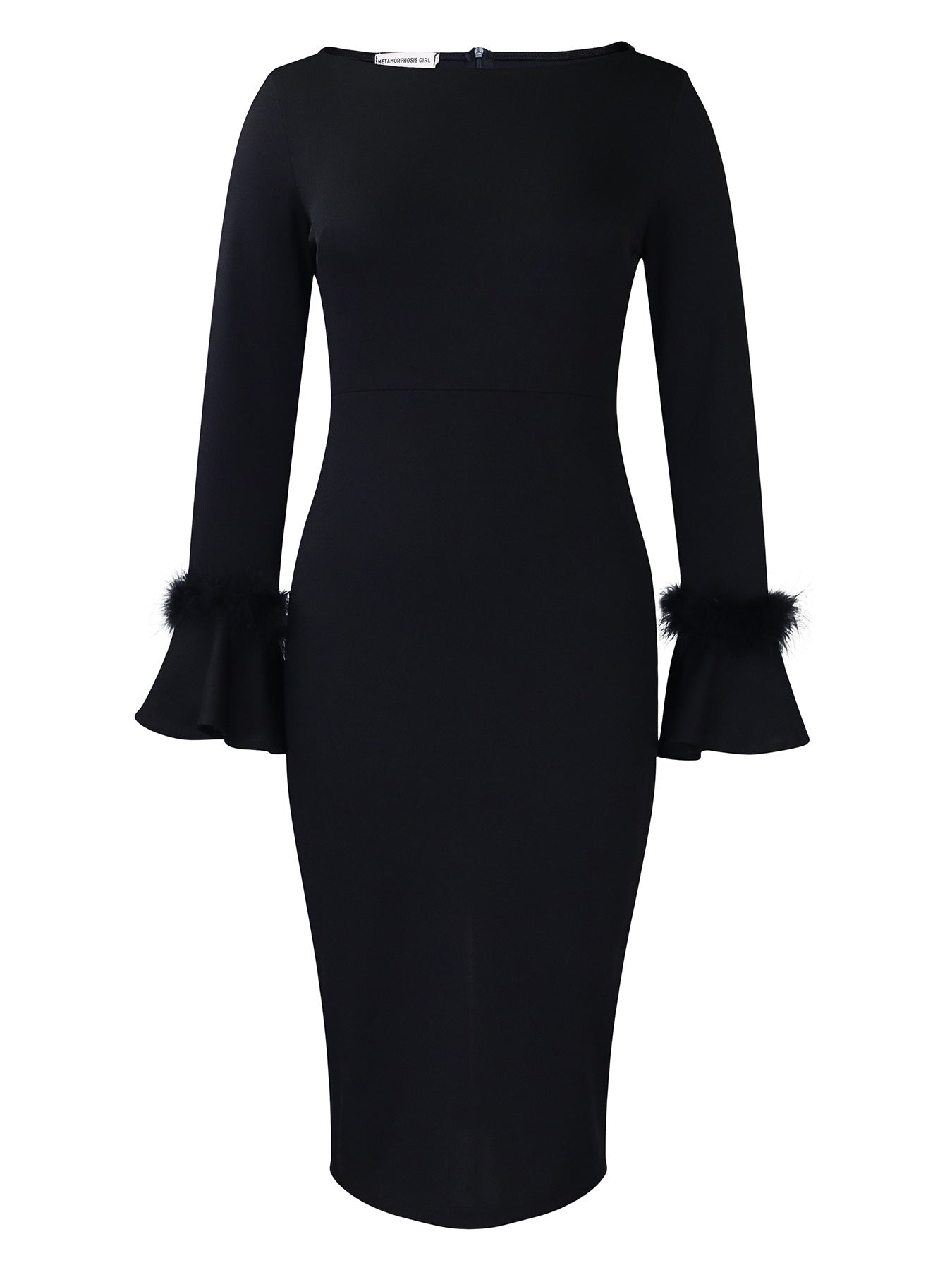Women's Winter Fashion Solid Color Sheath Bell Sleeve Dress