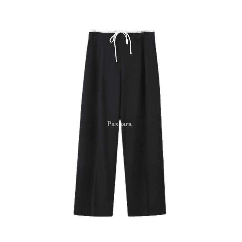 Women's Waist Pleated Wide Trousers Straight Casual Pants