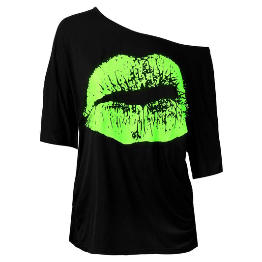 Women's Nostalgic Big Lip Printings Generation Shoulder Clothing