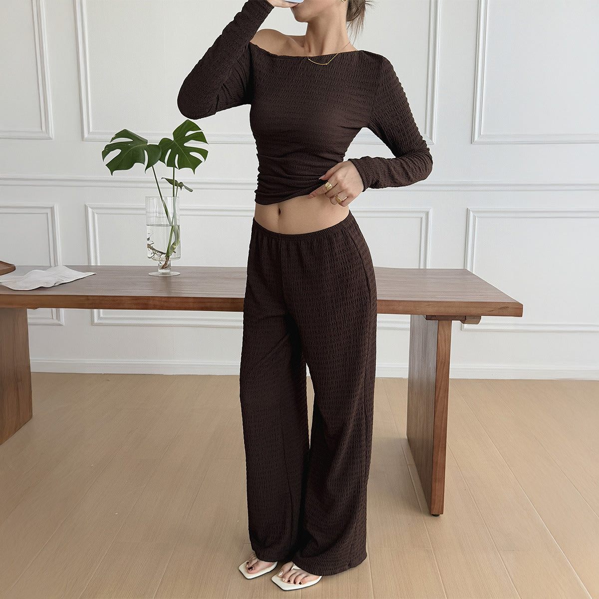 Women's Leisure Vacation Long Sleeve Two-piece Fashion Casual Suit