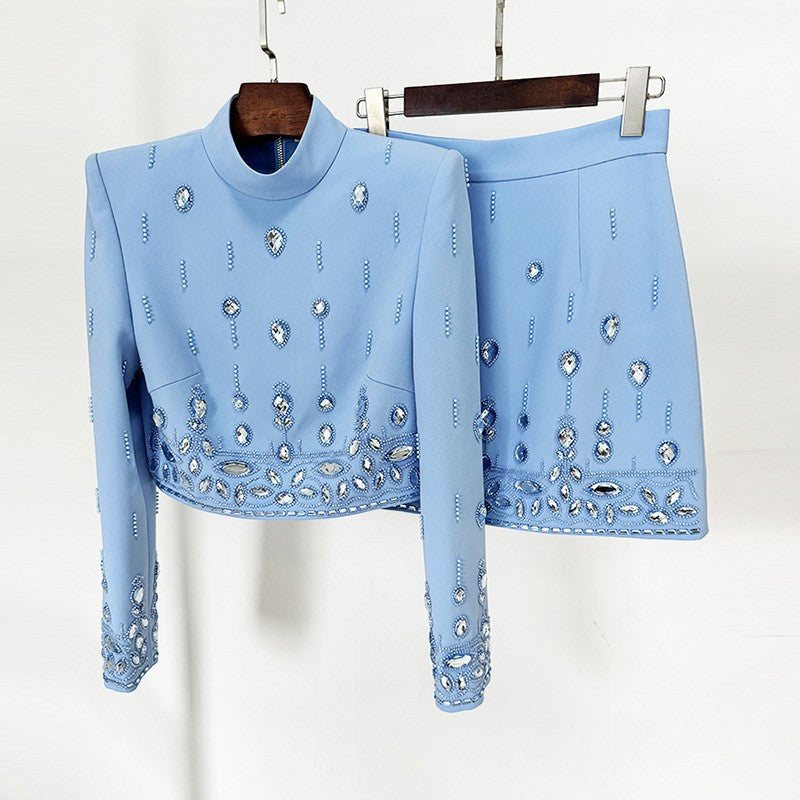 French Romantic Beads Rhinestones Mid-length Dress Suits
