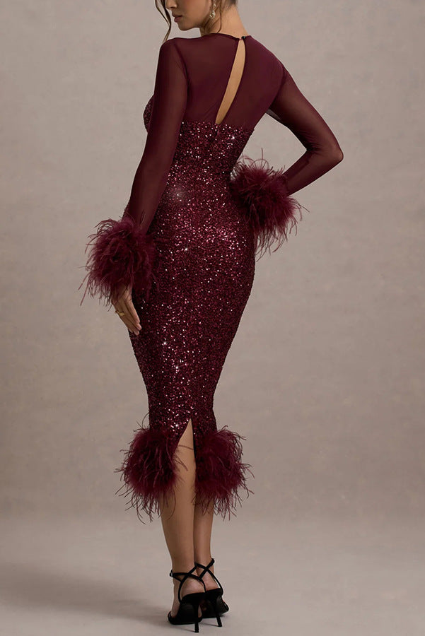 Women's Dress Gown Long Sleeve Sequin Fashion Dresses