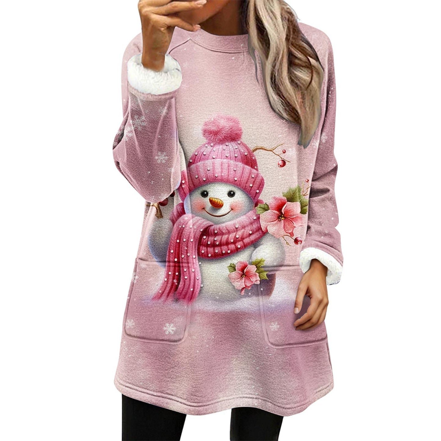 Christmas Snowman Digital Printing Casual Wide-sleeved Veet Women's Sweater, Sweater