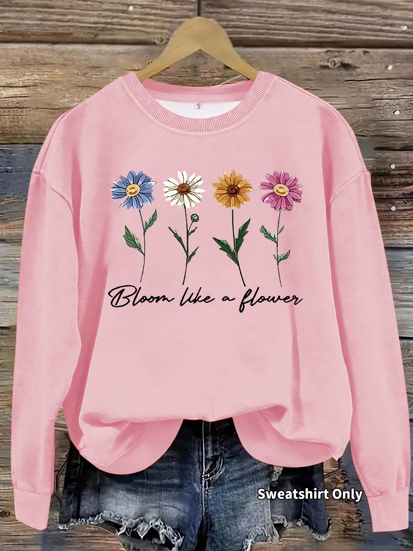 Women's Floral Graphic Print Crew Neck Casual Long Women's Sweater, Sweater