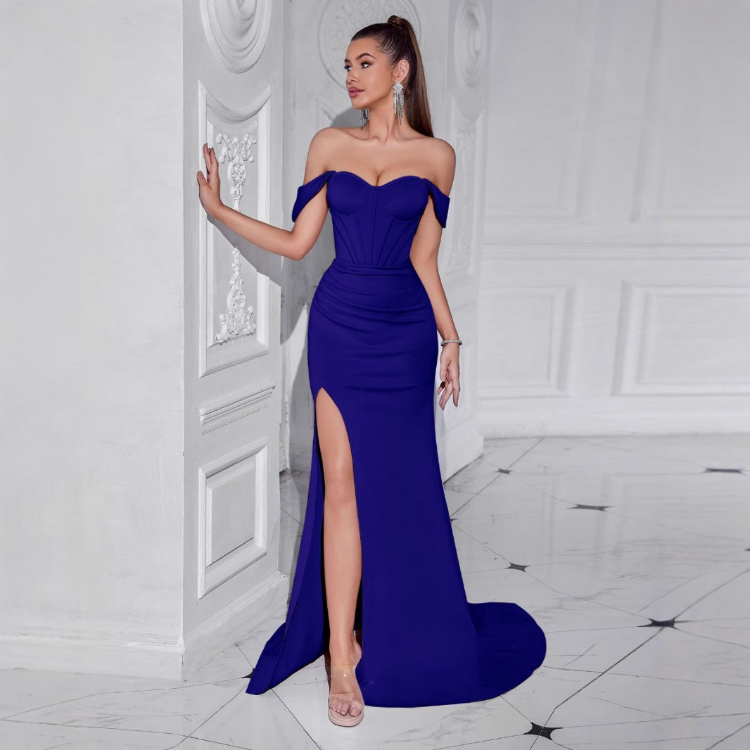 Women's Light Luxury High-grade Split Temperament Banquet Strapless Long Dress