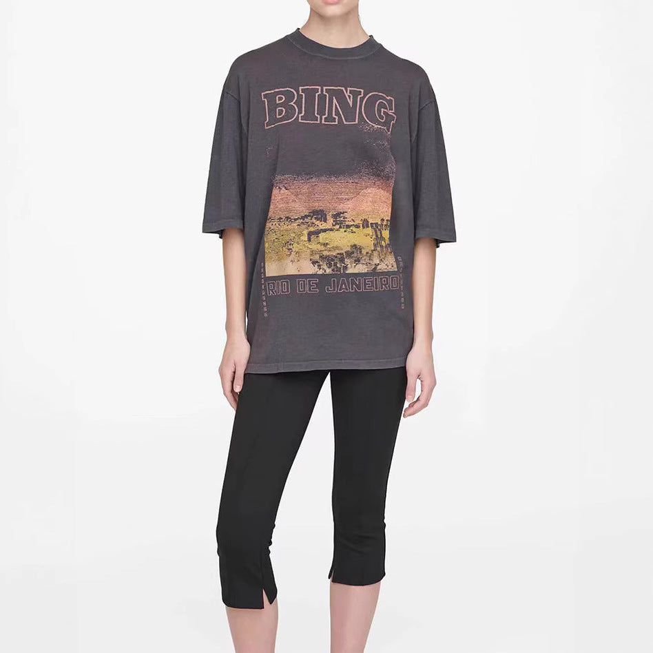 Women's North American Style Letter City Sunset Blouses