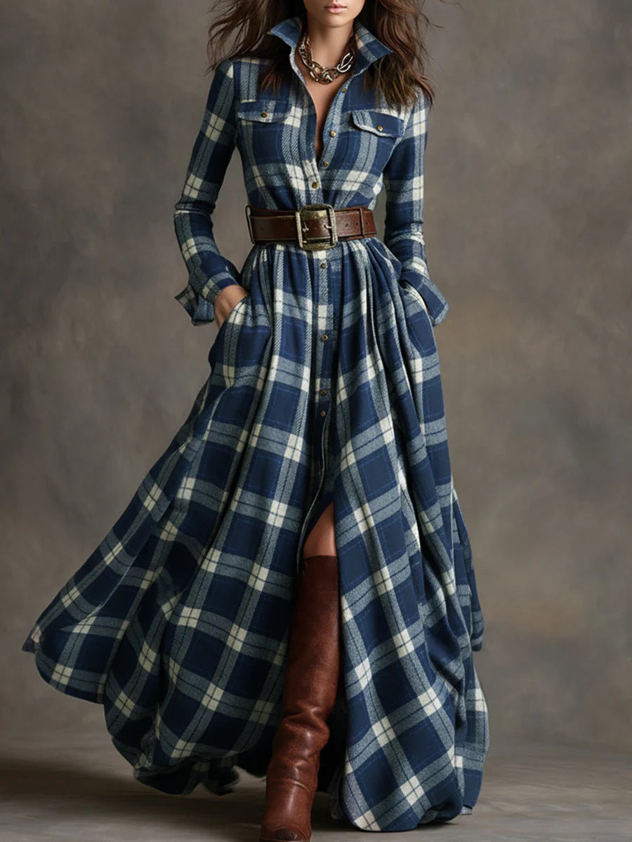Women's Pretty French Retro Plaid Dress Dresses