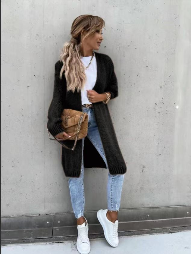Women's Knitted Loose-fitting Solid Color Long Sleeves Women's Sweater