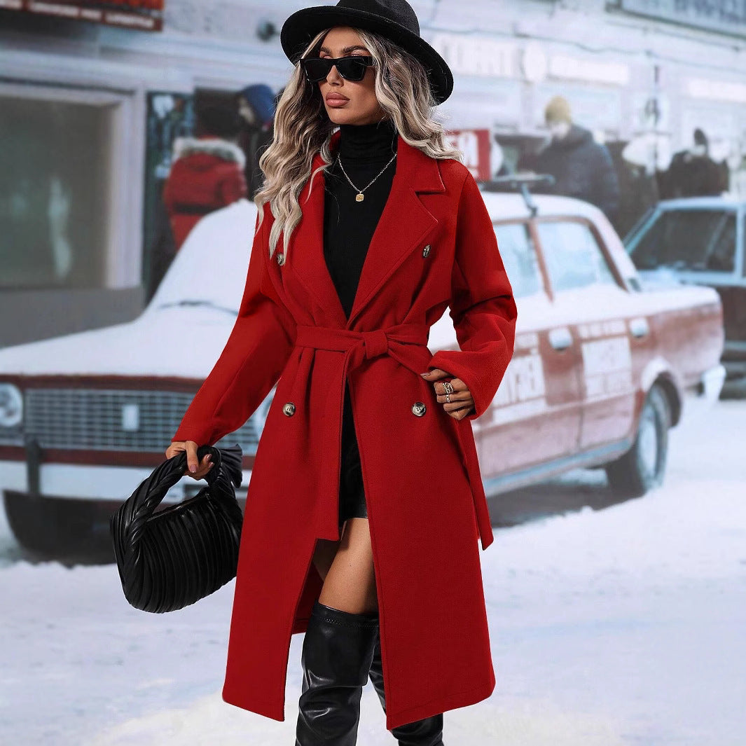 Women's Collar Woolen Double Breasted Outerwear Coats
