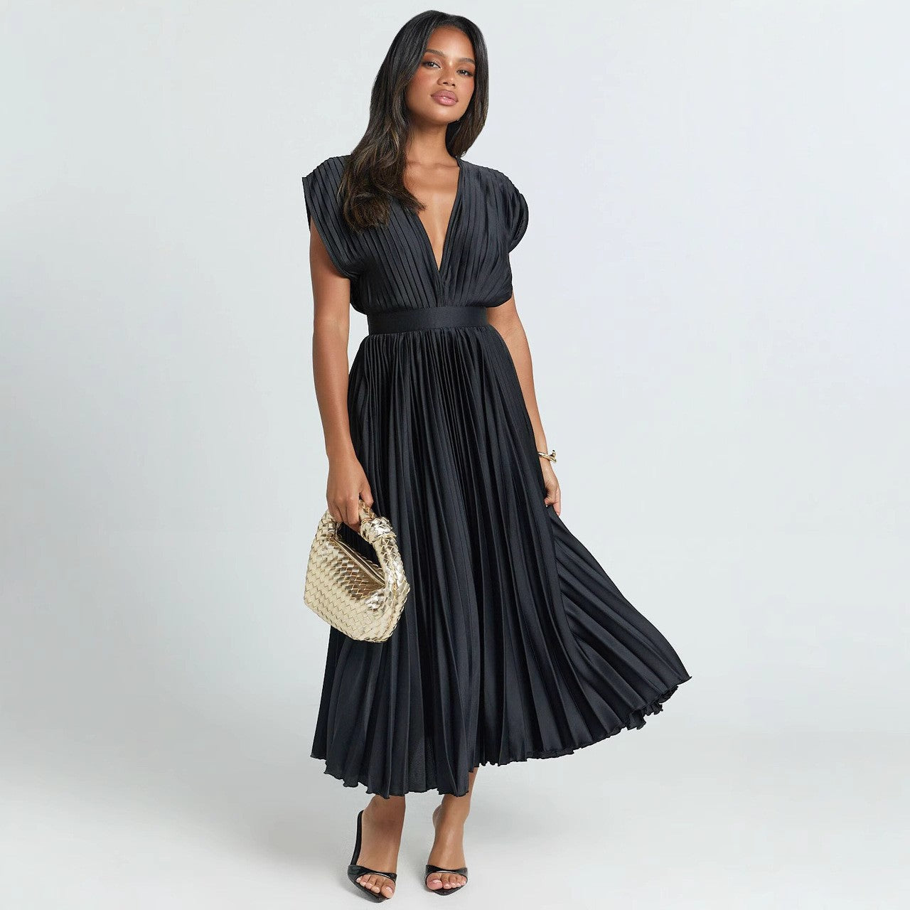 Elegant Women's Satin Pleated Invisible Zipper Dress