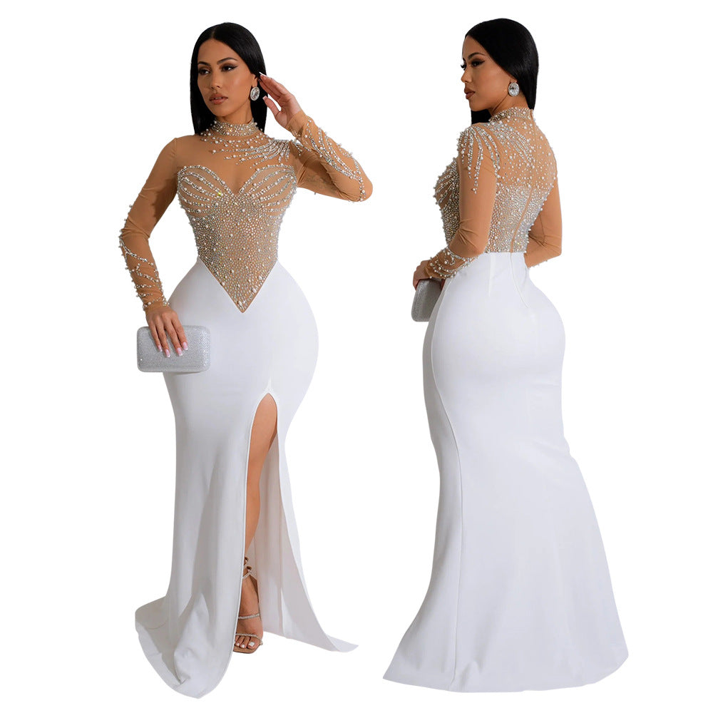 Women's Round Neck Long Sleeve High Slit Dresses