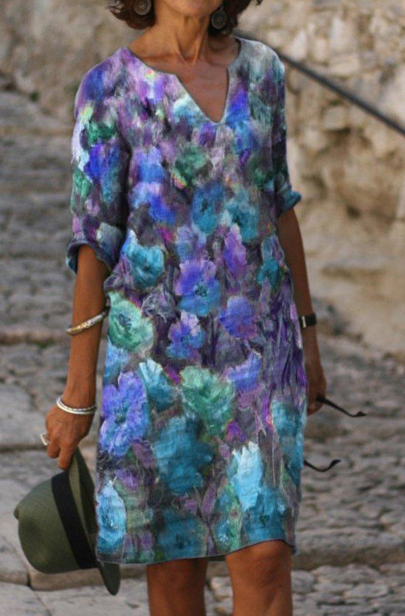 Women's Dress Autumn Fashion Positioning Flower Pattern Dresses