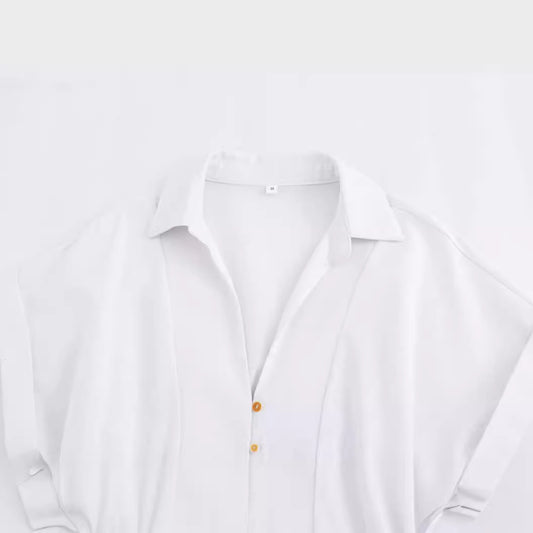 Casual Linen Blended Midi Shirt Dress Dresses