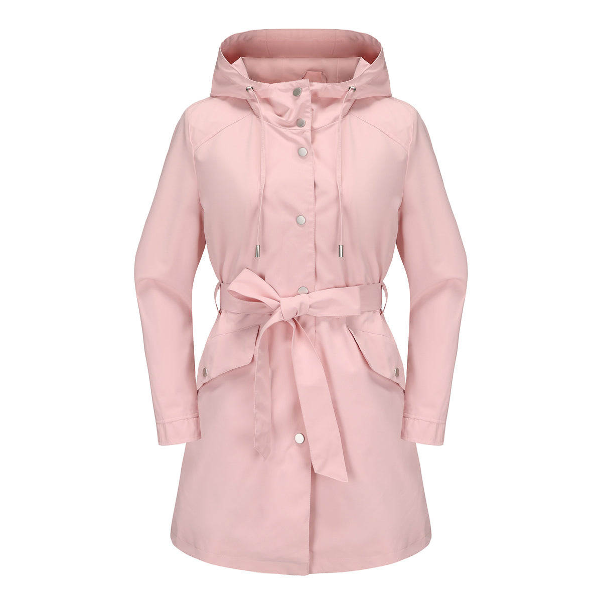 Women's Hooded Waterproof With Belt Thin Casual Coats