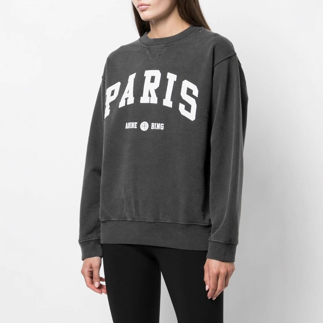 Women's Letter Printing Washed Snowflake Black Gray Sweaters