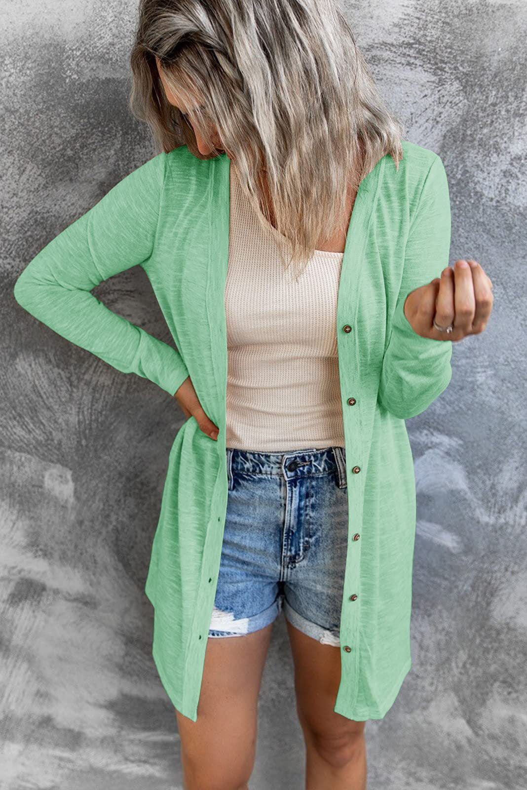 Women's Long Button Solid Color Casual Sleeves Cardigans