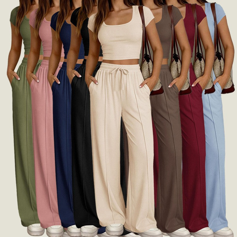 Women's Figure Flattering Two-piece Short-sleeved Trousers Commuter Suits