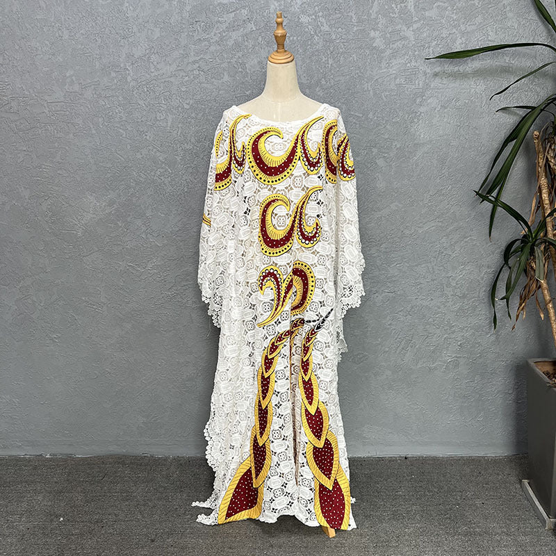Women's Water Soluble Lace Gown Batwing Shirt Long Dresses