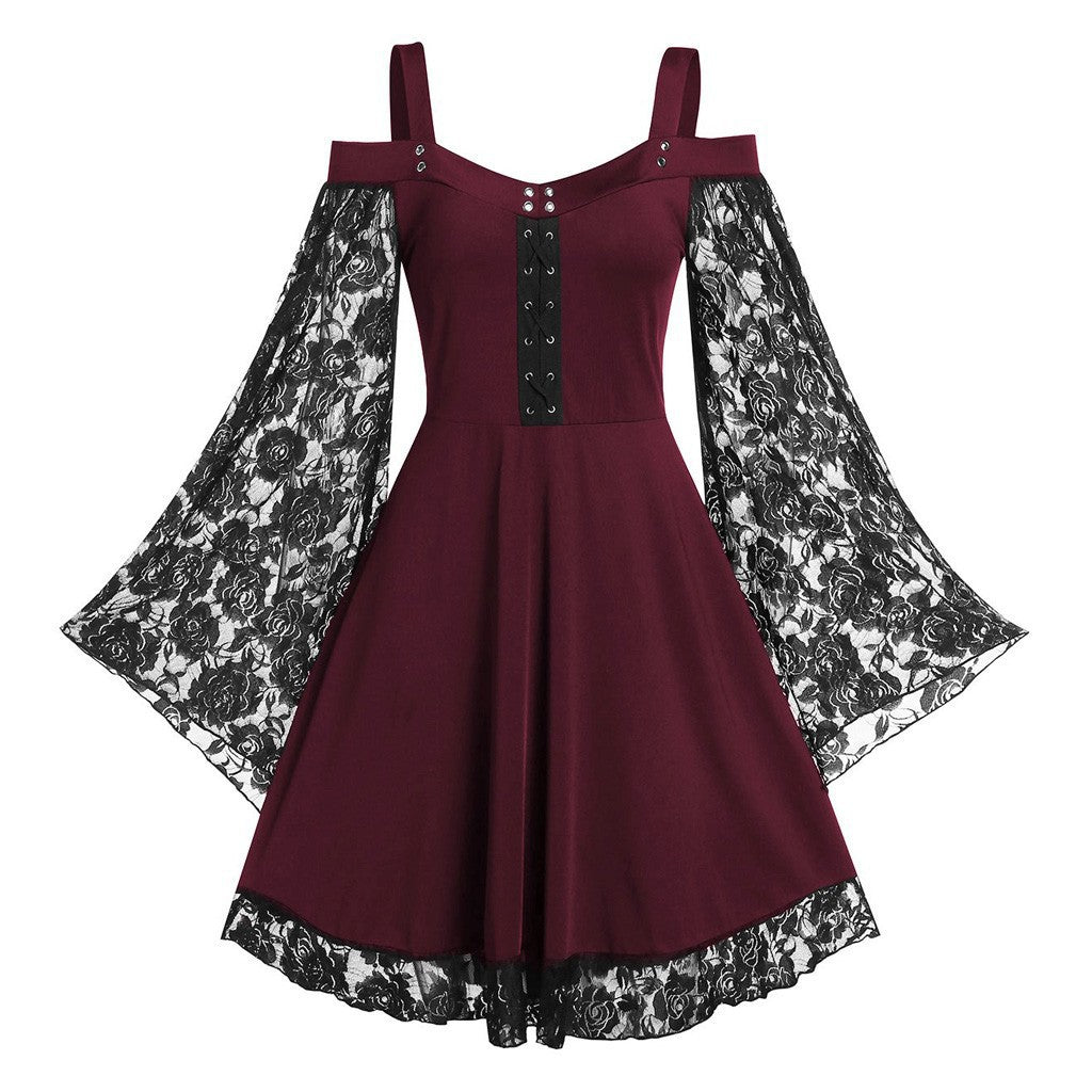 Women's Artistic Retro Lace Patchwork Flared Sleeves Clothing