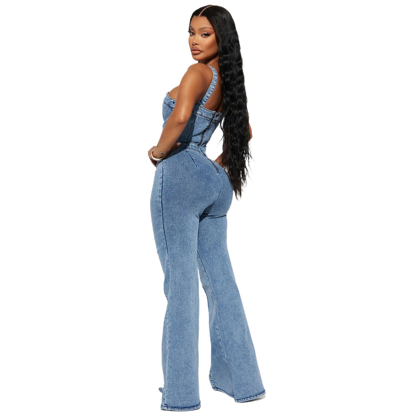 Women's Fashion Casual Button High Waist Sexy Horn Jumpsuits