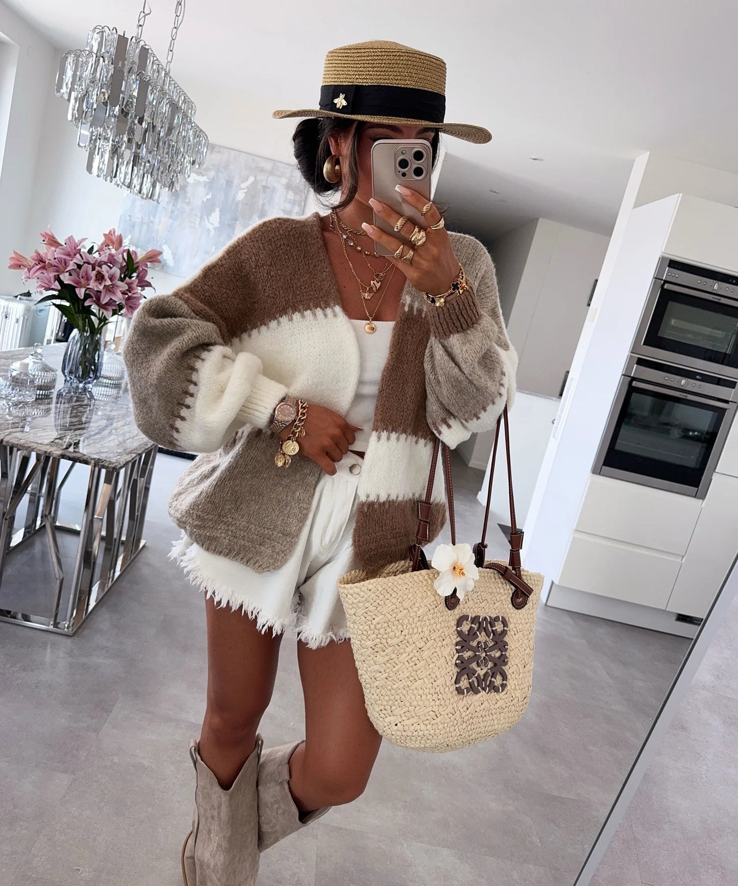 Thick Needle Rainbow Color Contrast Loose Sweaters