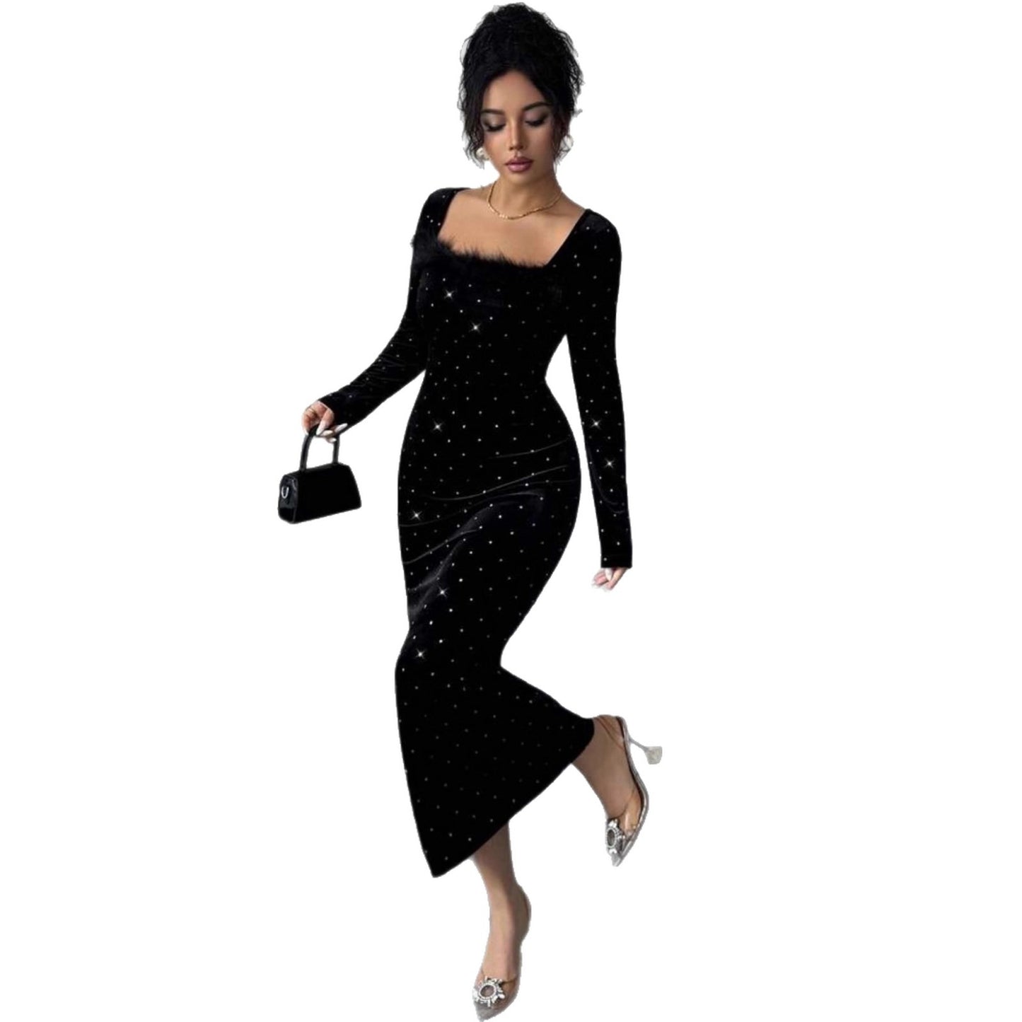 Women's Diamond Veet Cinched Slim Fit Long Dress