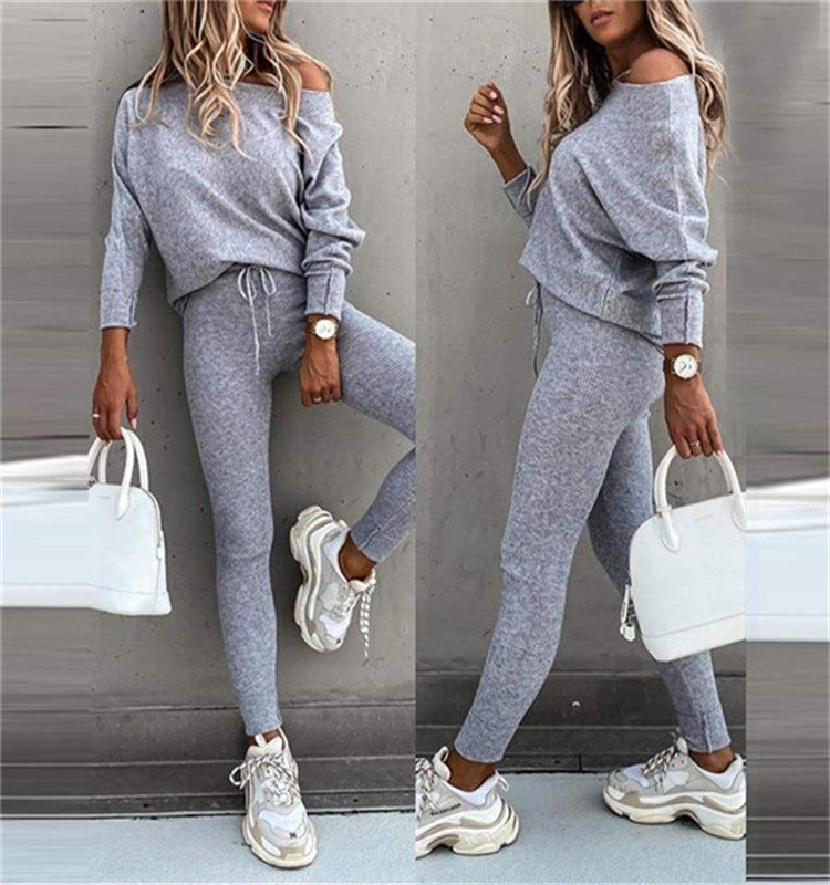 Women's Solid Color Lace Up Sports Trousers Suits