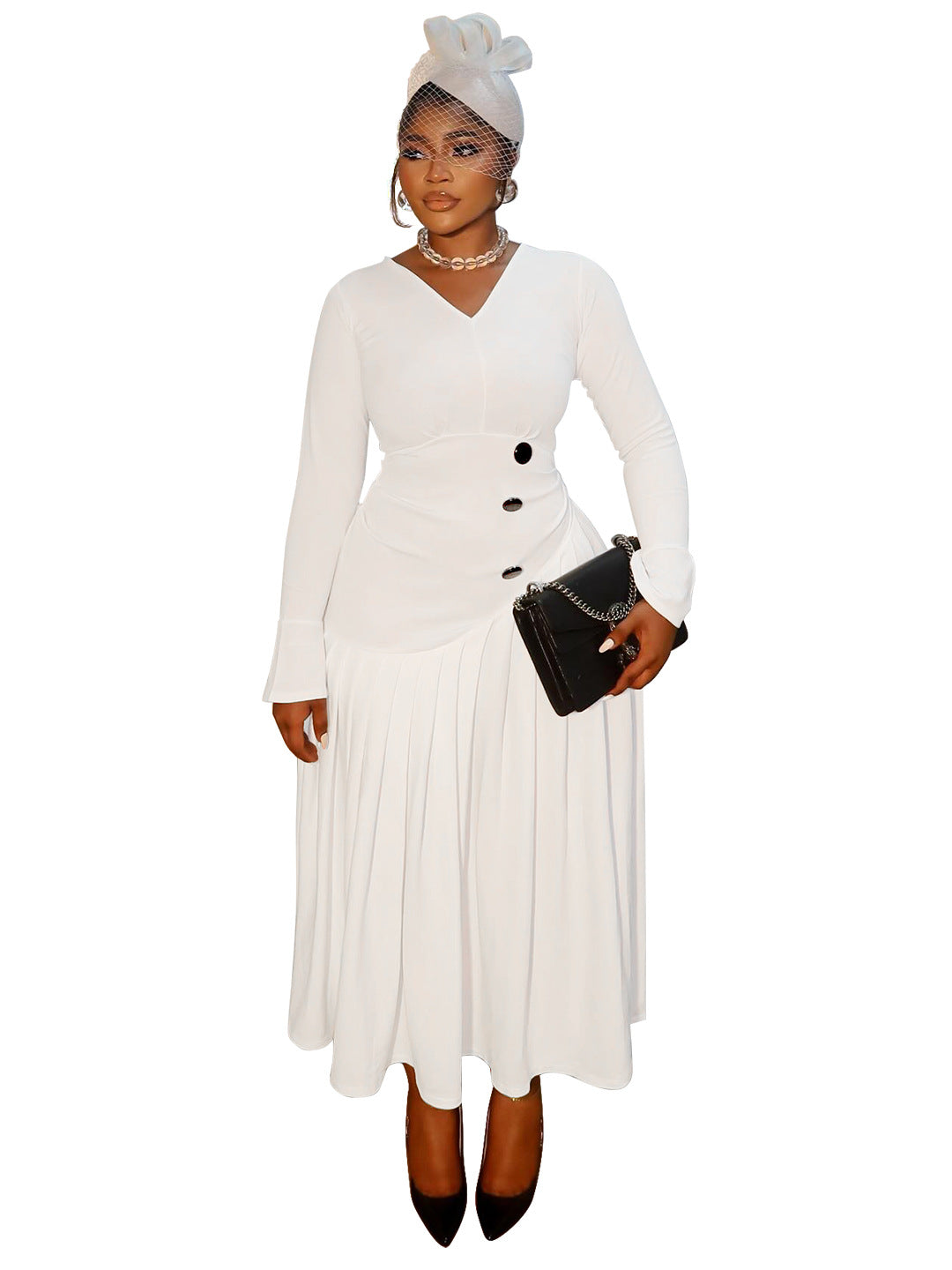 Women's Autumn Waist Trimming Fashion Pleated Long Dresses