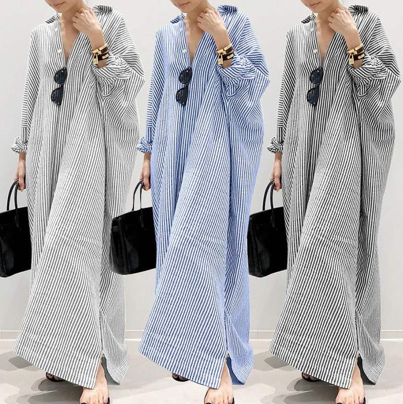 Women's Loose Striped Printed Fashion Wear Long Dress