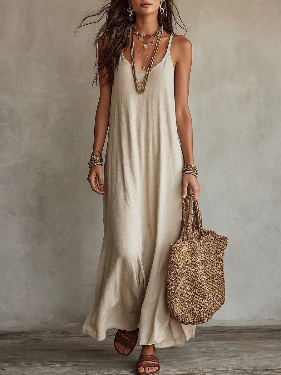 Women's Lazy Relaxed Bohemian Vacation Solid Color Dress