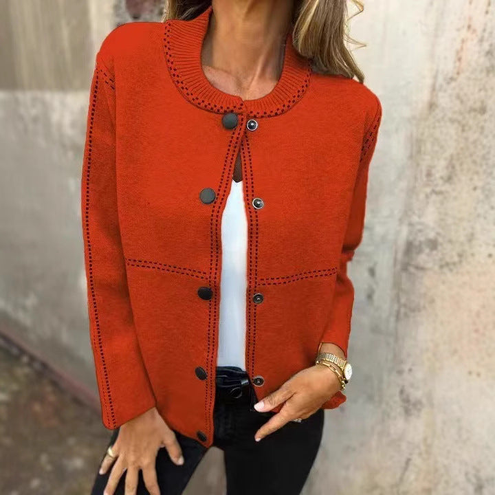 Striped Loose Round Neck Button Long Sweaters