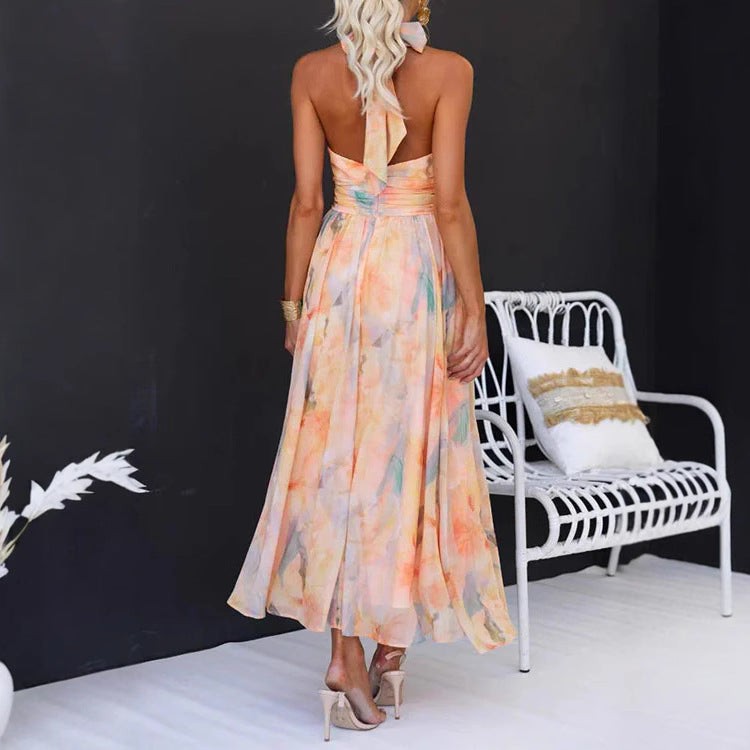 Women's Summer Vacation Style Sleeveless Printed Backless Clothing