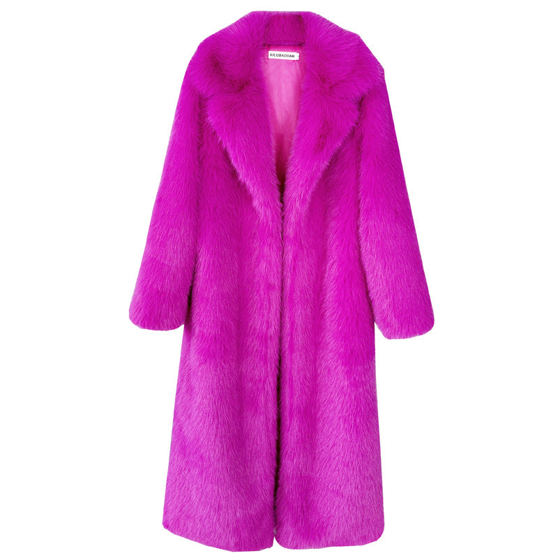 Women's Faux Plush Furry Imitation Fur Extended Collar Super Coats