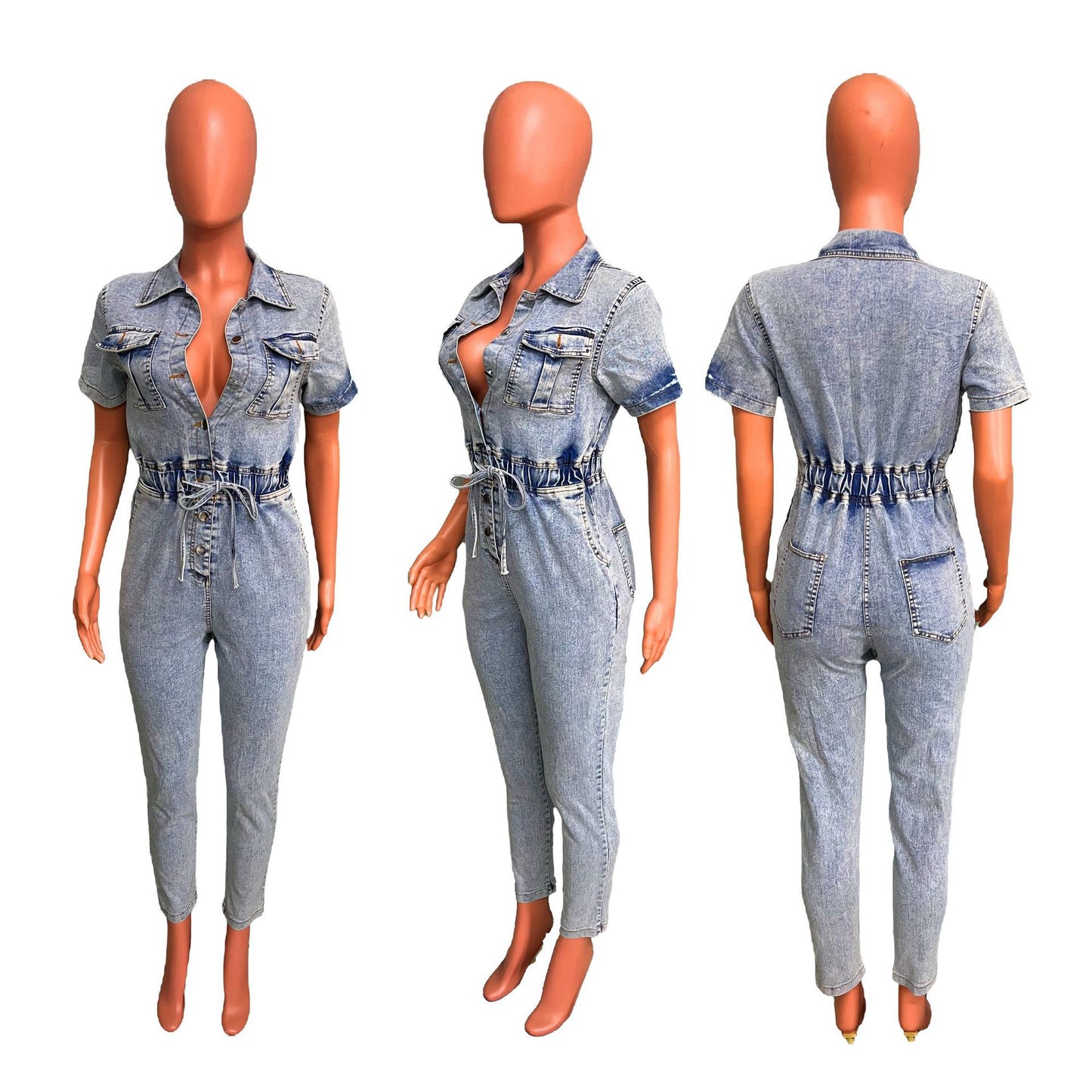 Waist Slim Feet Fried Flower Wash Jumpsuits