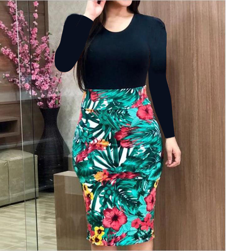 Unique Women's Autumn Flower Sheath Large Clothing
