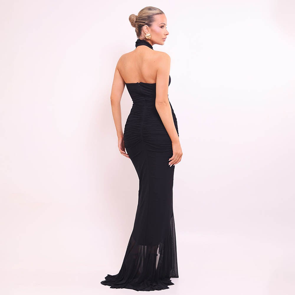 Sexy Solid Color Irregular Halter Pleated Dresses