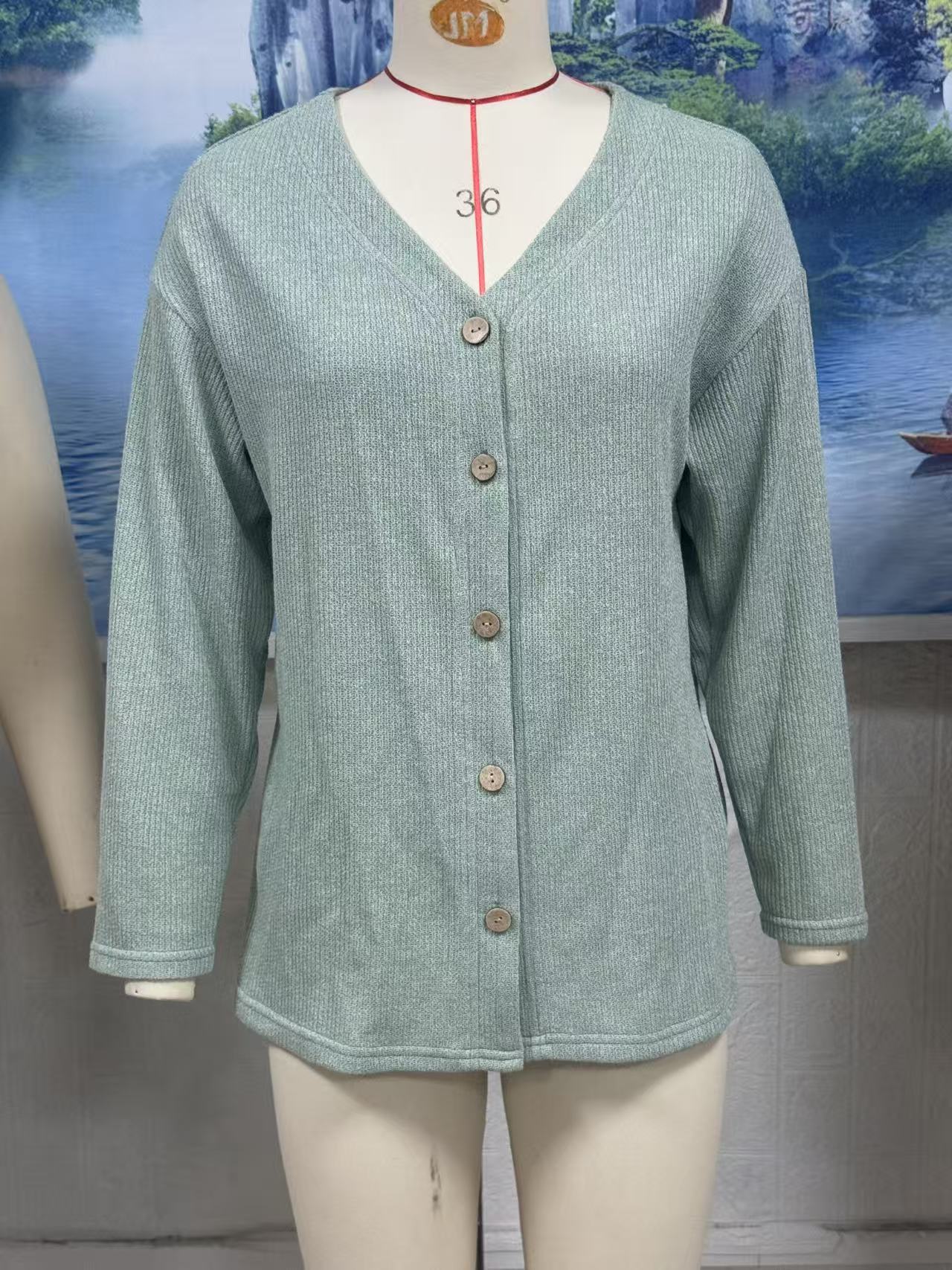 Women's Solid Color Loose Long Sleeve Button Women's Sweater