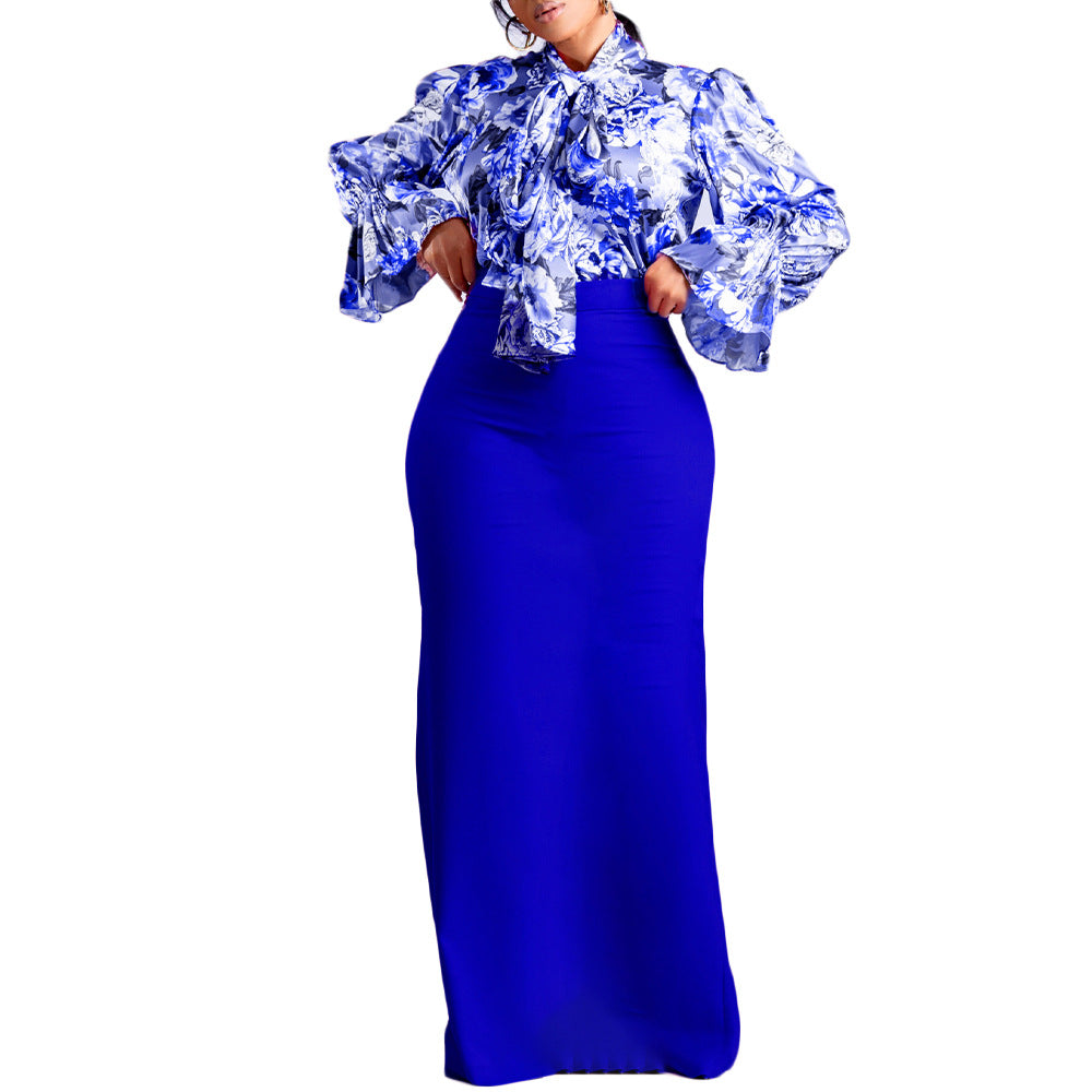 Women's Lace Up Long Sleeve Shirt Two-piece Fashion Casual Suit