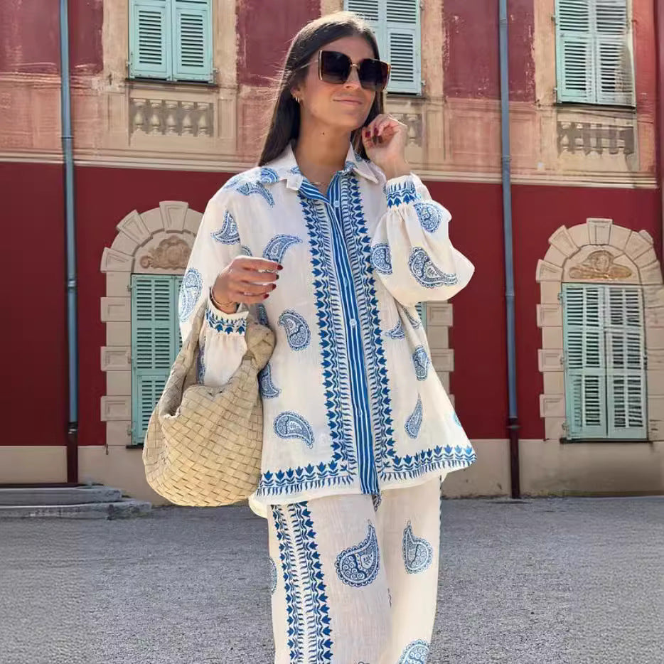 New Creative Casual Fashion Linen Printed Fashion Casual Suit