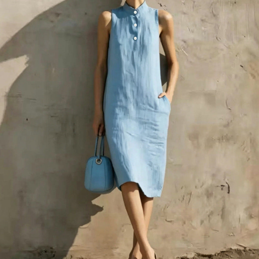 Attractive Summer Solid Color Loose Sleeveless Dress