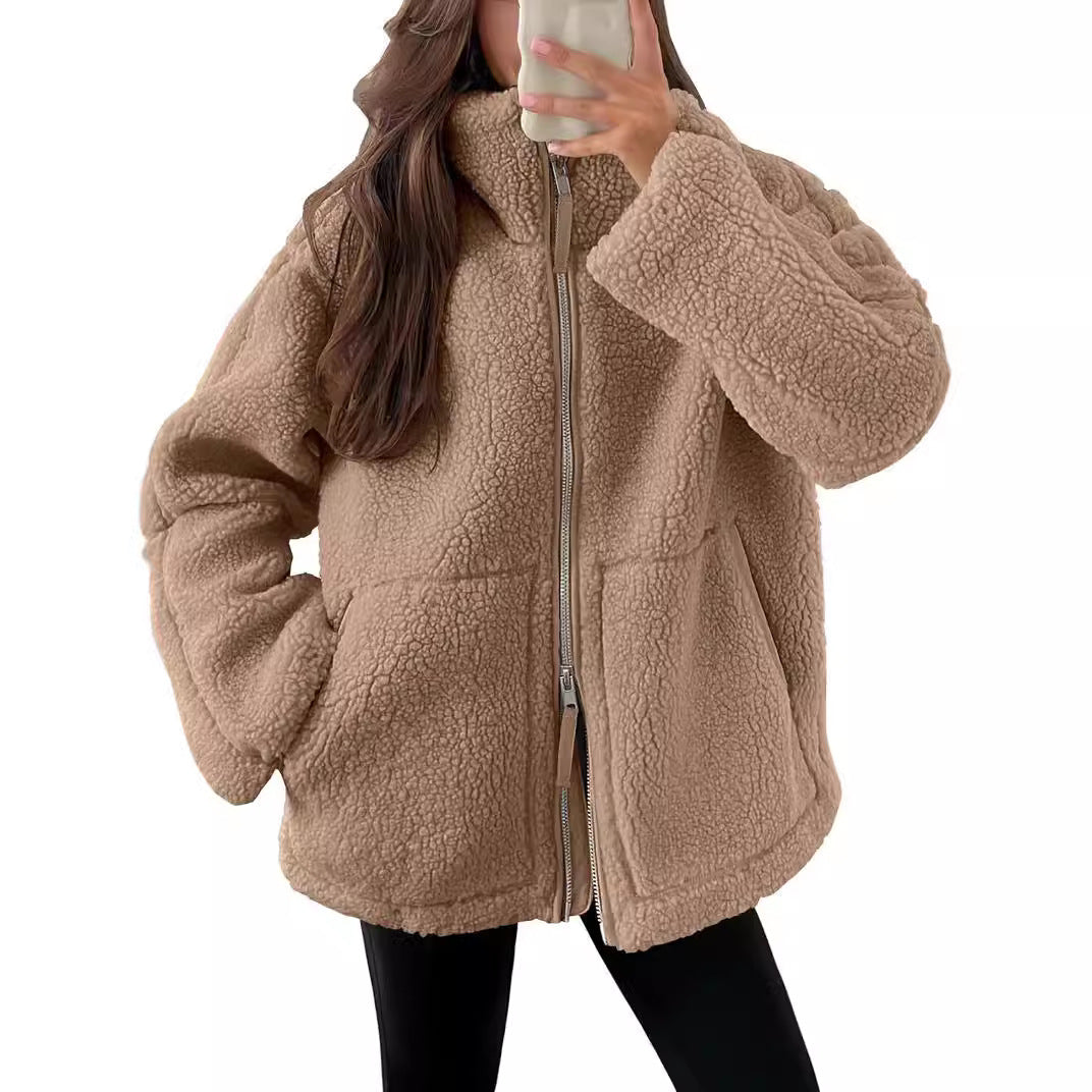 Women's Casual Long Sleeve Oversized Warm Double Zipper Sweaters
