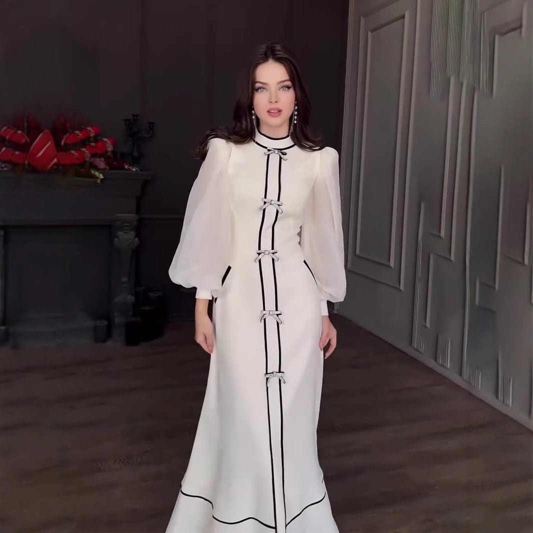 Decoration Black White Stitching Temperament Half High Dresses