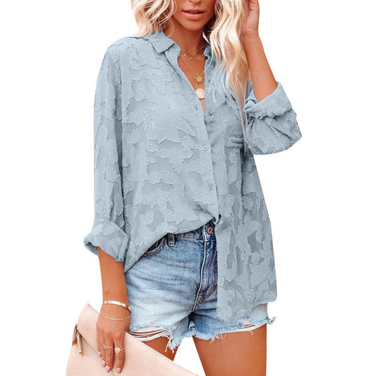Cotton Printed Single-breasted Lapel Long Sleeve Blouses
