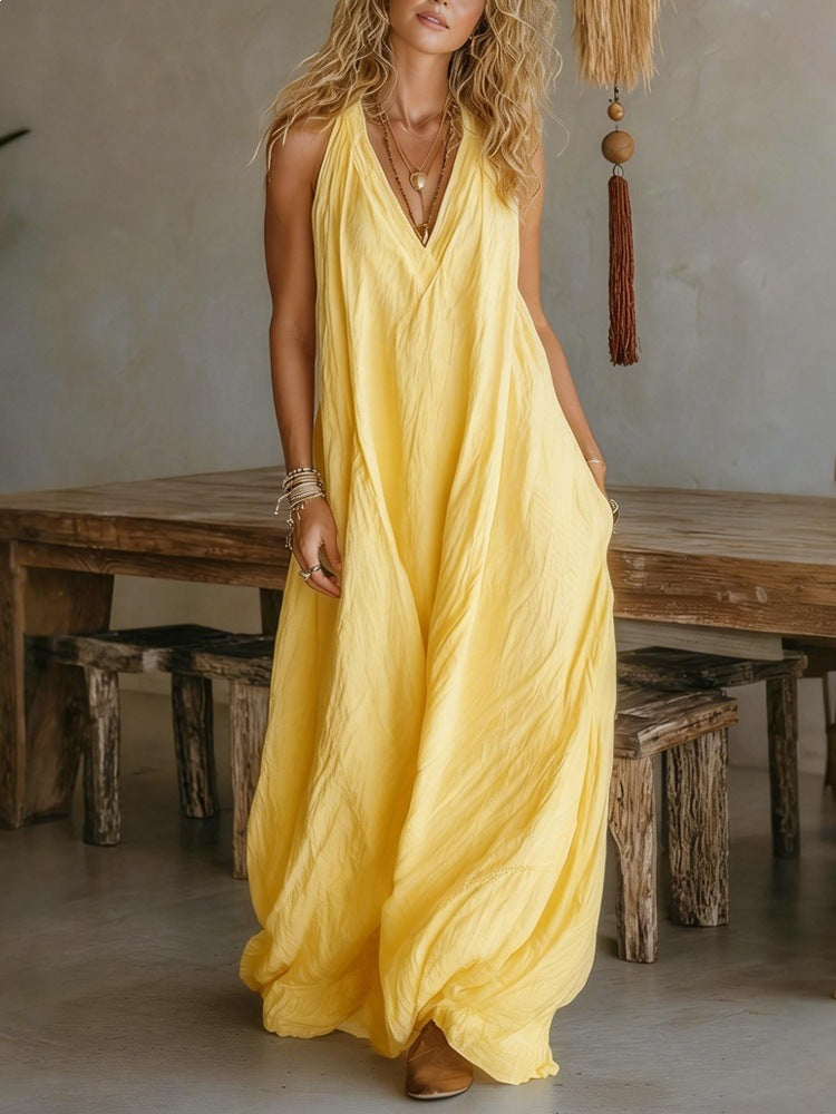 Women's Casual Sleeveless Loose Pockets Full-length Dress