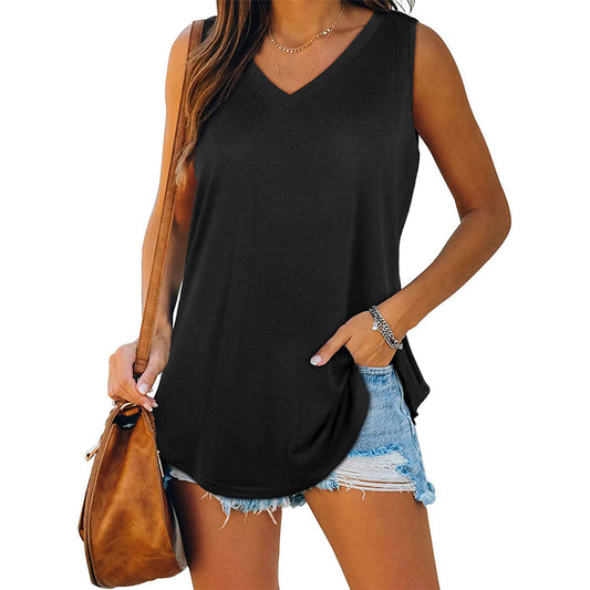 Women's Dovetail Sleeveless Solid Color T-shirt Blouses
