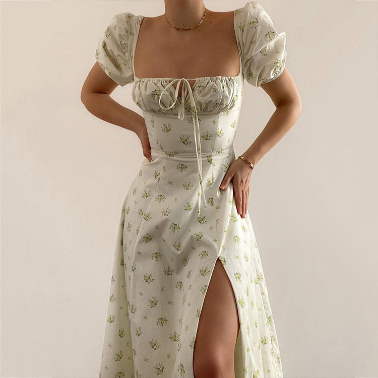 Women's Square Collar Lace Up Irregular Sexy Dress