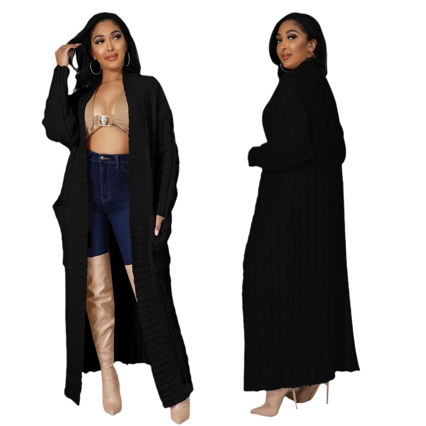 Women's Fashion Casual Long-sleeved Long Solid Color Sweaters