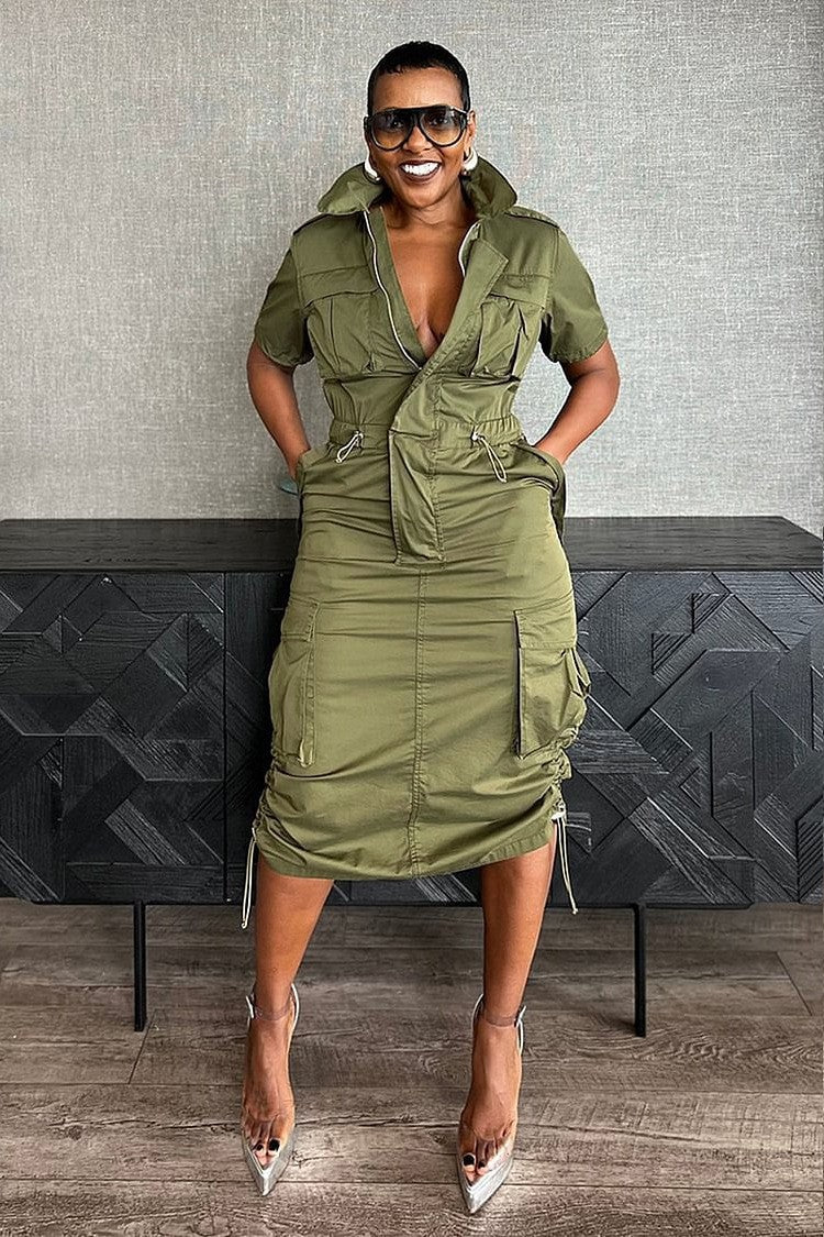 Casual Classic Beautiful Drawstring Pocket Dress Dresses